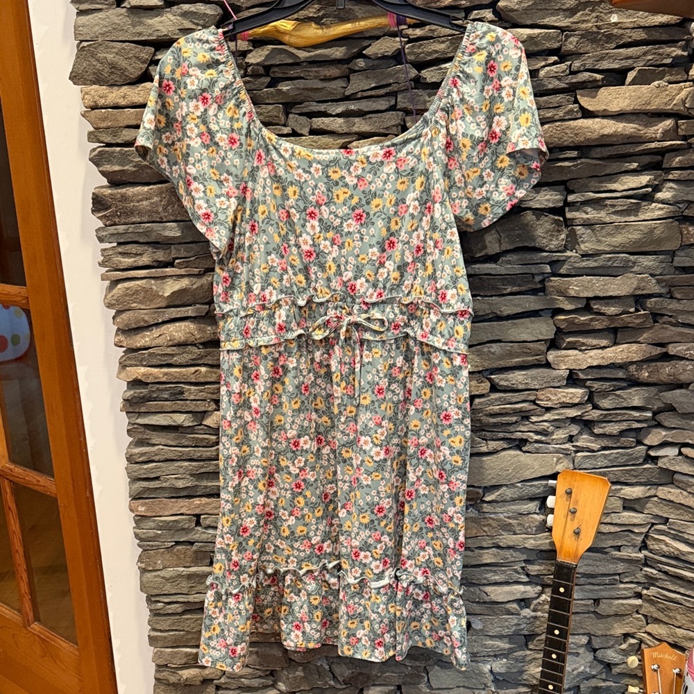 Three Hearts Floral Kids Dress - Blue and Pink